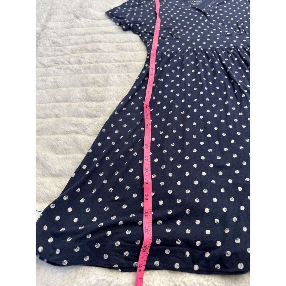 L.L.Bean Blue White Polka Dot Fit & Flare V-Neck Short Sleeve Dress M Pet - Picture 4 of 5